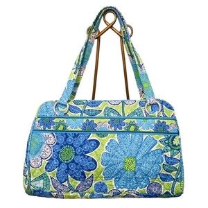 Vera Bradley Doodle Daisy Floral Quilted Bag Handbag Whitney Blue Green Retired